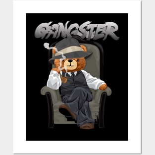 teddy bear in gangster style sitting Posters and Art